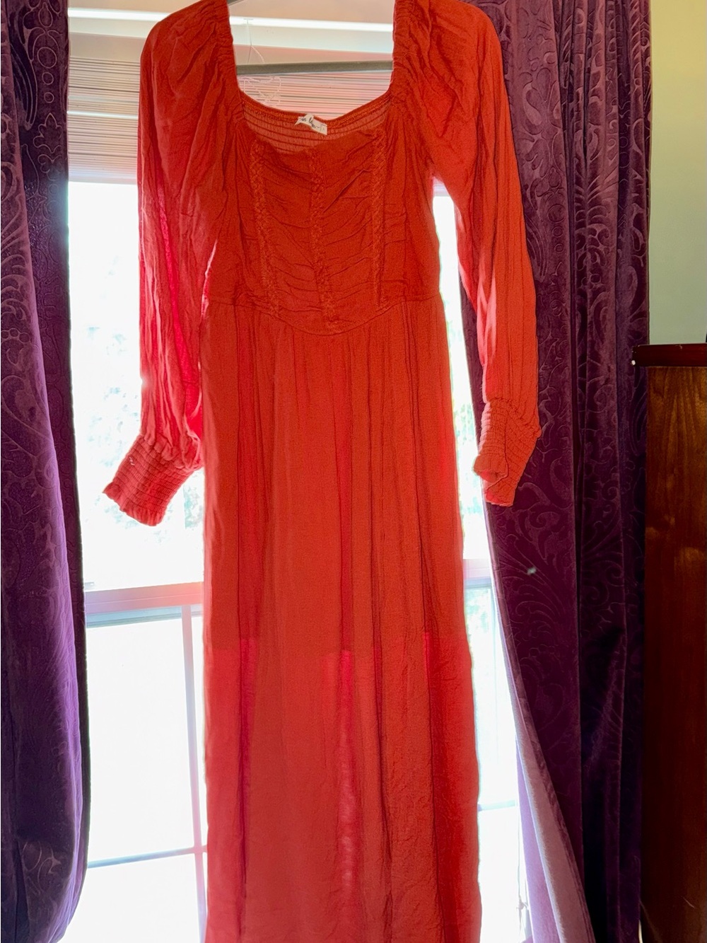 Women’s orange Long Sleeve Maxi Dress - In Loom